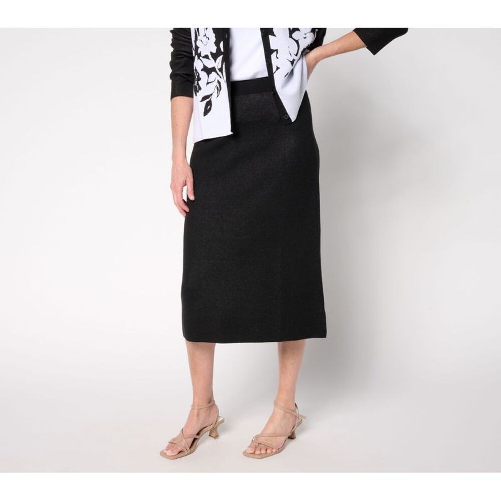 by Stacy London Women's Skirt Sz XL Cotton Knit A-Line Midi Black